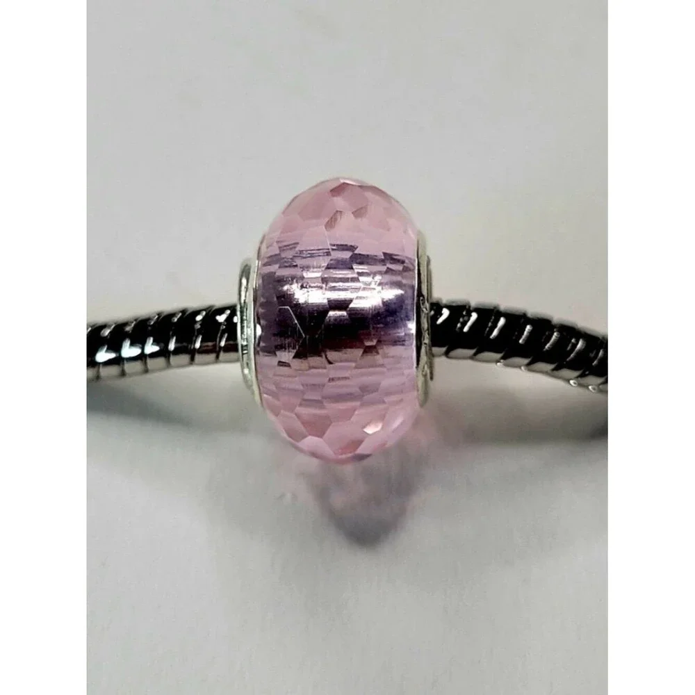 NWT 925 Sterling For Pandora Bracelet Glass Faceted European Bead Pale Pink